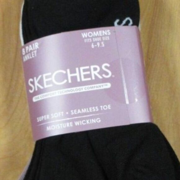 SKECHERS Anklet Socks 8 Pairs Womens Moisture Wicking Black White Gray Mauve NWT - Picture 3 of 6